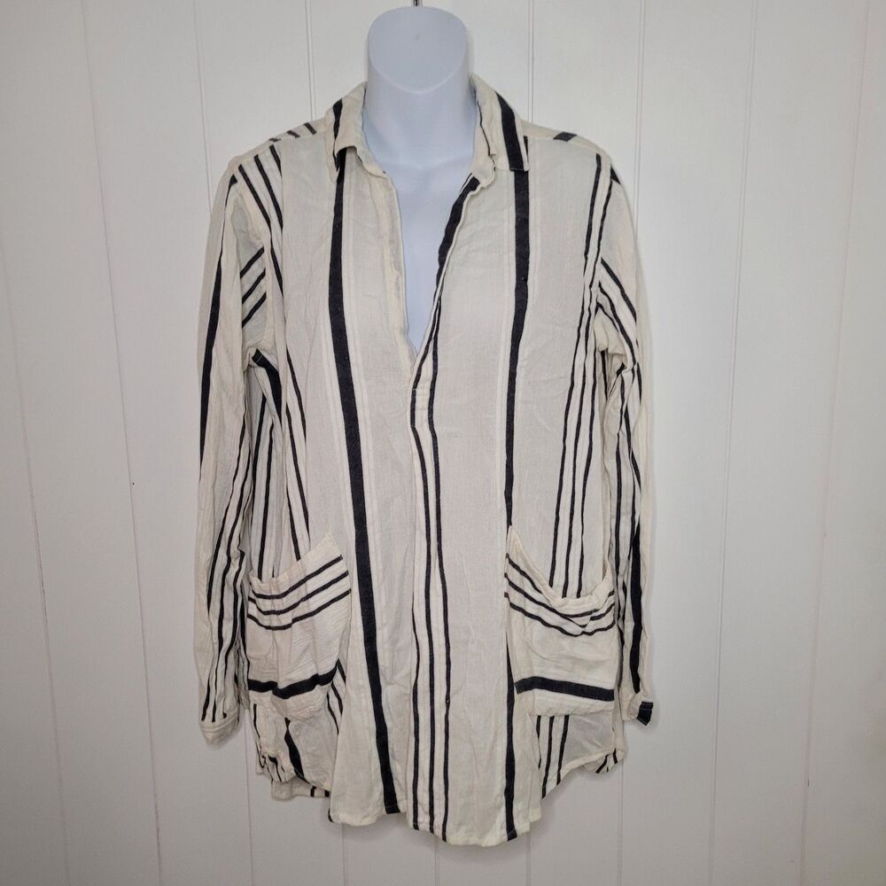 PPLA Clothing Women's Top Medium Striped Boho Pockets